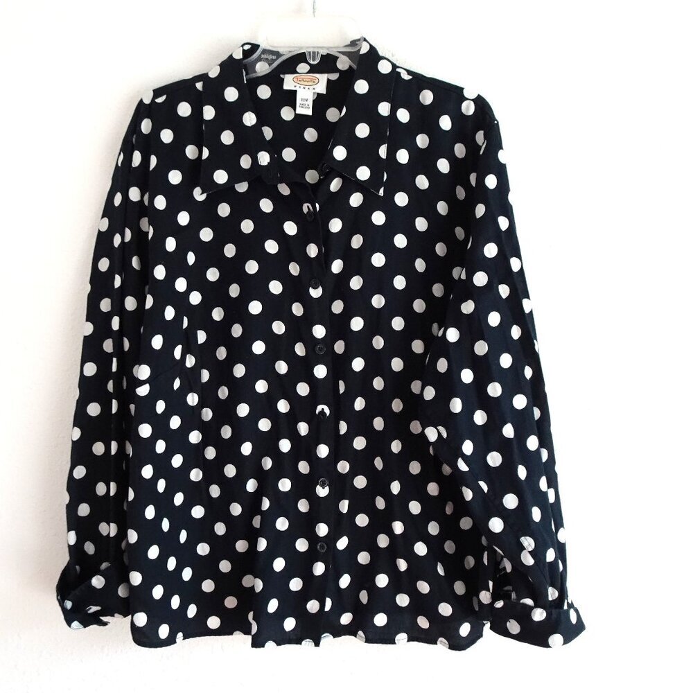 Talbots Polka Dot Top Blouse Women's Plus Size 22W Navy Blue Button Front Cotton
